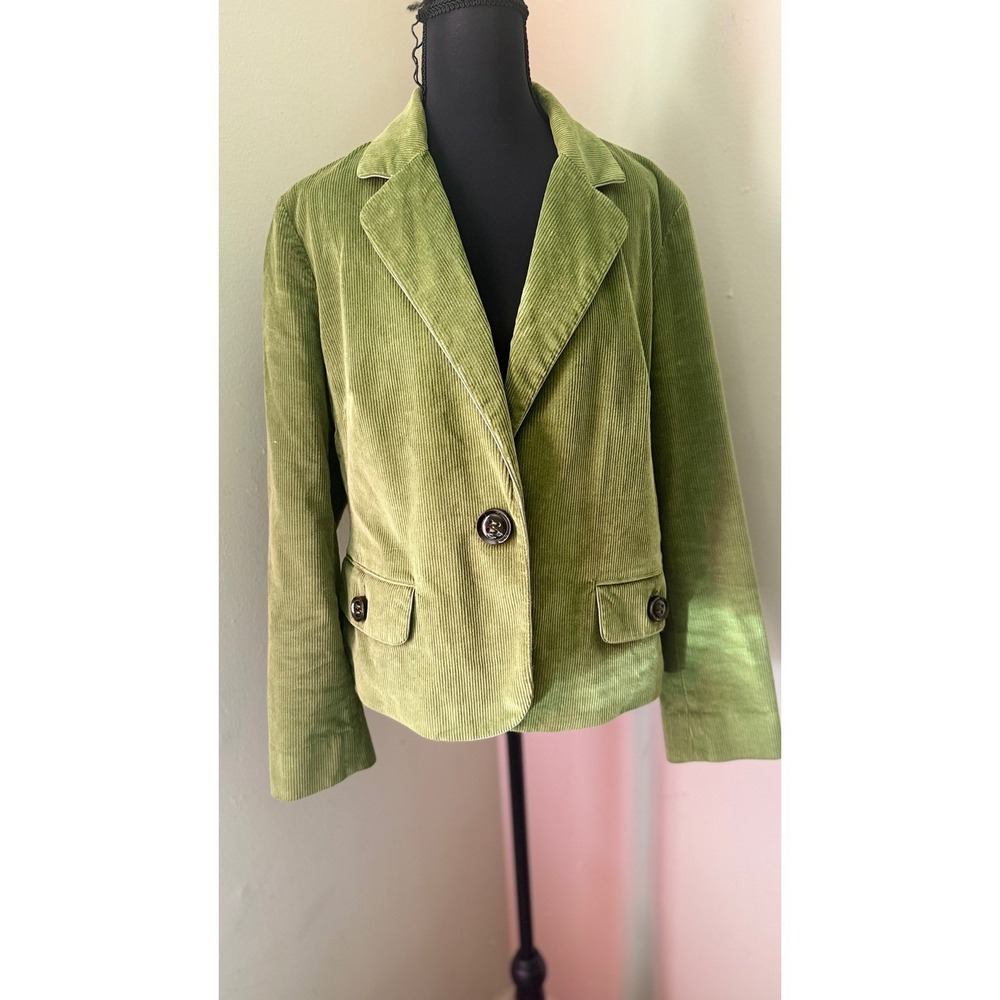 Talbots Petites Green Corduroy Blazer Jacket Women Size 14 Petite - Picture 2 of 12